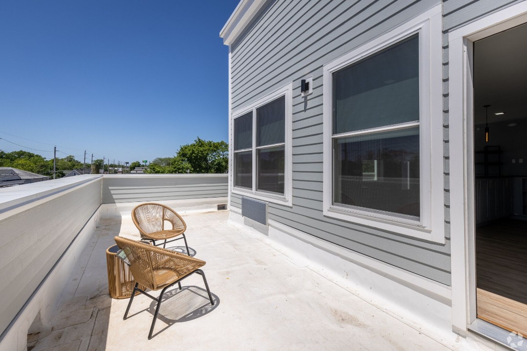 Private terrace with outdoor seating and views of Bound Brook